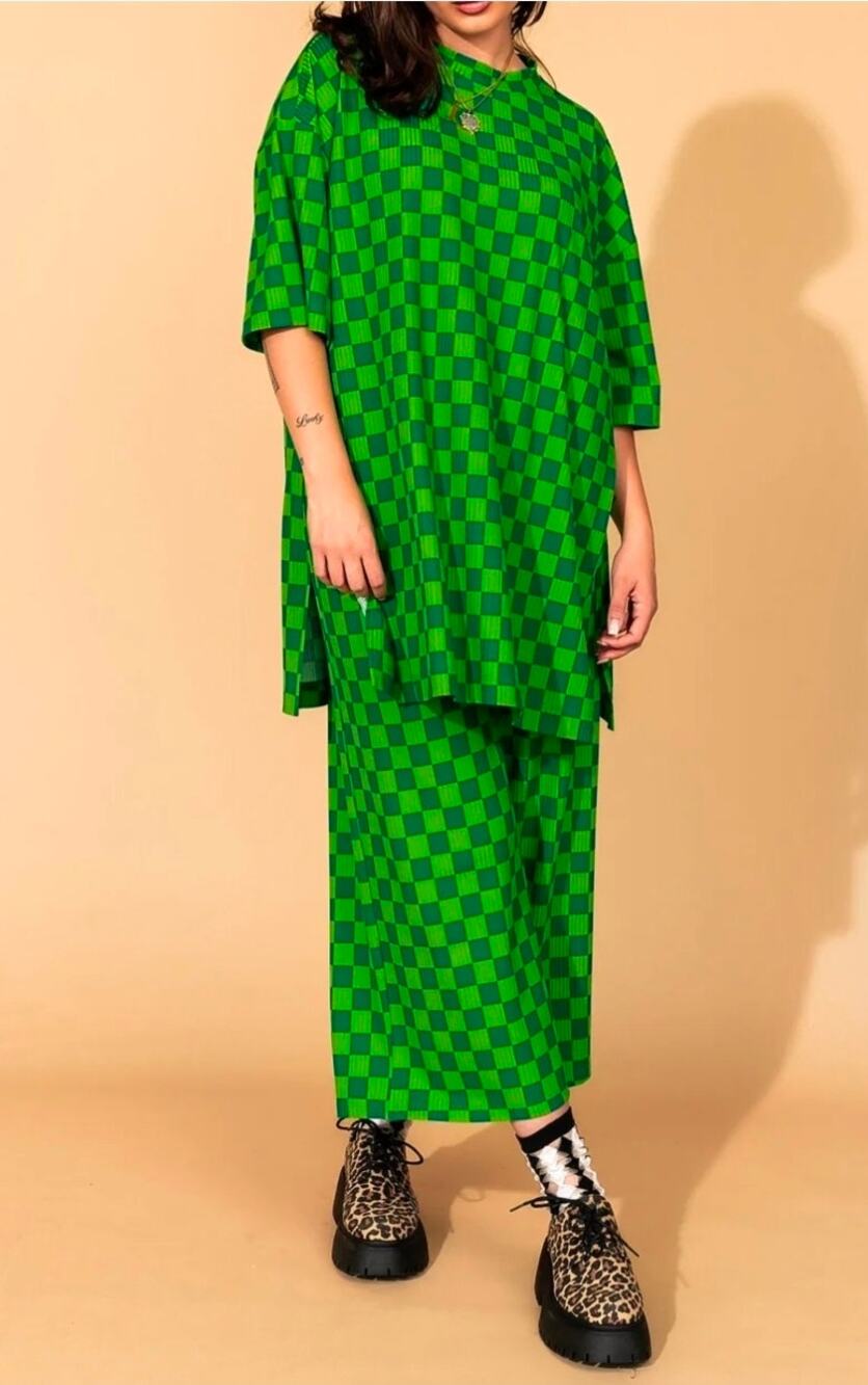 Lala Original Lex Ribbed Checkerboard Playsuit in Lucky Green